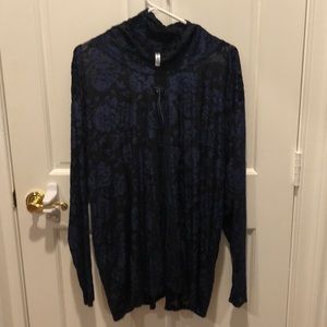 Piphany 3X sheer navy floral turtle neck